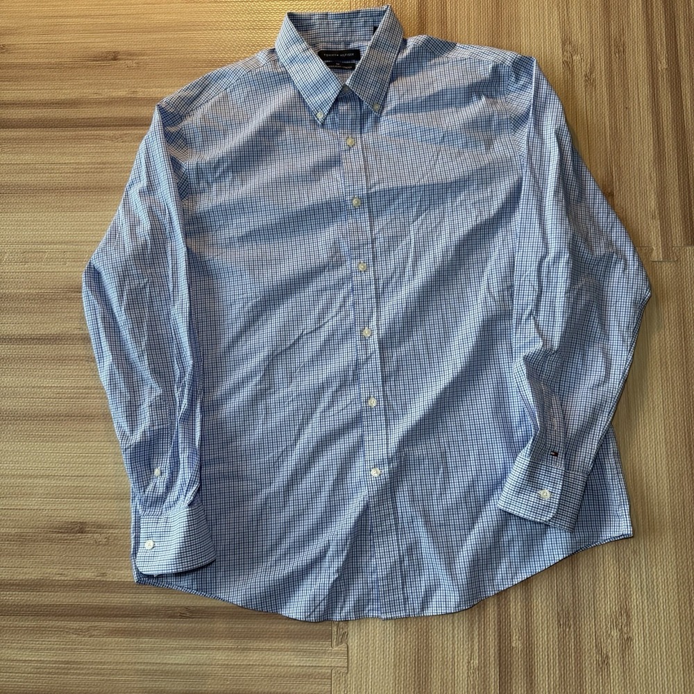 Tommy Hilfiger Regular Fit Long Sleeve Button Down Blue Check Pattern Size XL